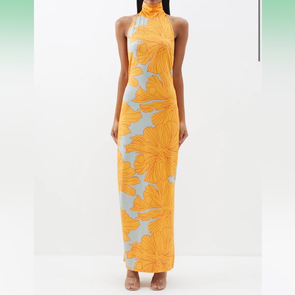 Yellow Floral Halter Maxi Dress